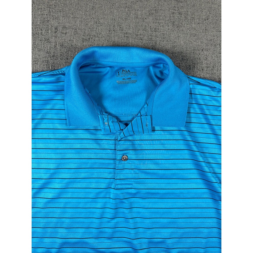 PGA Tour Mens XL Blue Striped Short Sleeve Performance Golf Polo Shirt - Picture 4 of 12